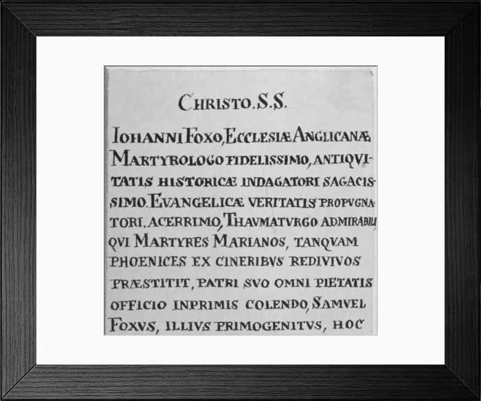Framed Print : Memorial to John Foxe, Church of St Giles without Cripplegate, City of London, 1800 Framed Print : Memorial to John Foxe, Church of St Giles without Cripplegate, City of London, 1800