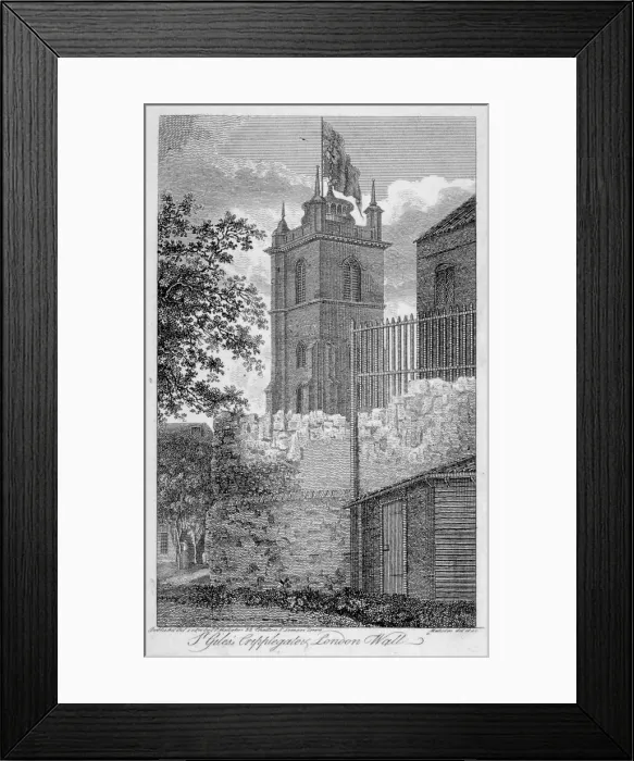 Framed Print : Church of St Giles without Cripplegate, and London Wall, City of London, 1801. Artist Framed Print : Church of St Giles without Cripplegate, and London Wall, City of London, 1801. Artist