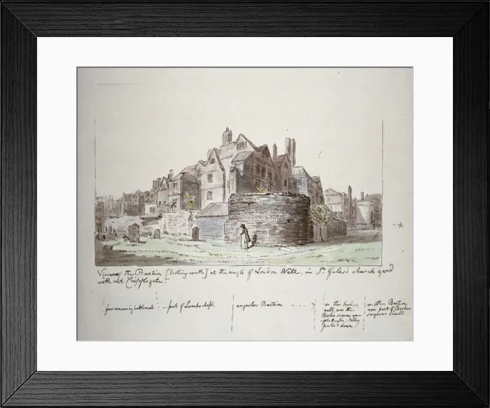 Framed Print : Bastion at the angle of London Wall, St Giles without Cripplegate churchyard, City of London, 1779 Framed Print : Bastion at the angle of London Wall, St Giles without Cripplegate churchyard, City of London, 1779