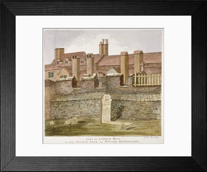 Framed Print : Remains of London Wall in the churchyard of St Giles without Cripplegate, City of London, 1825 Framed Print : Remains of London Wall in the churchyard of St Giles without Cripplegate, City of London, 1825