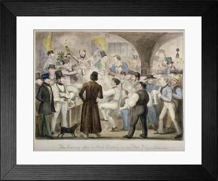Framed Print : The evening after a mock election in the Fleet Prison, June 1835 Framed Print : The evening after a mock election in the Fleet Prison, June 1835