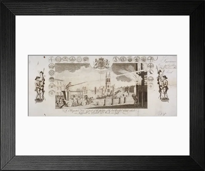 Framed Print : View of fire engines extinguishing a fire in Cornhill, City of London, 25 March 1748 Framed Print : View of fire engines extinguishing a fire in Cornhill, City of London, 25 March 1748