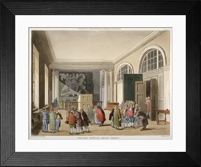 Framed Print : Interior of the Excise Office, Old Broad Street, City of London, 1810 Framed Print : Interior of the Excise Office, Old Broad Street, City of London, 1810