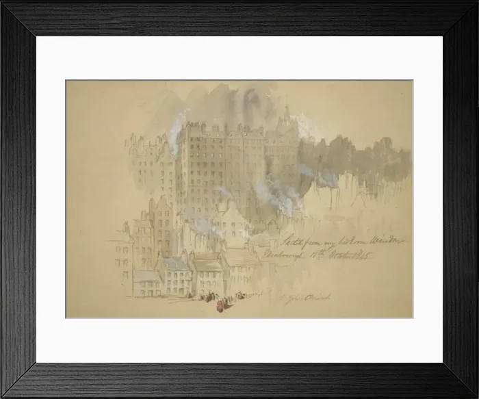 Framed Print : Edinburgh from the Artists Room; inscribed sketch from my bedroom window, 1845 Framed Print : Edinburgh from the Artists Room; inscribed sketch from my bedroom window, 1845
