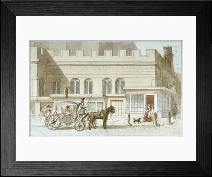 Framed Print : Shop fronts by St Dunstan-in-the-West, Fleet Street, City of London, 1820. Artist