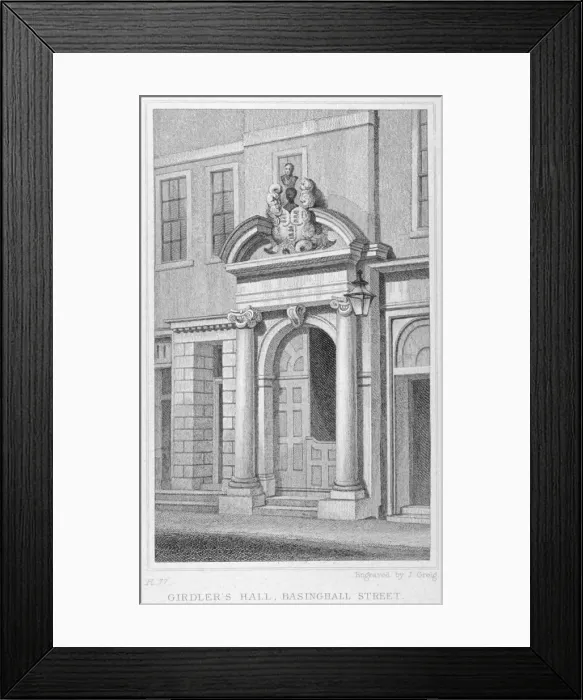 Framed Print : Entrance to Girdlers Hall, Basinghall Street, City of London, 1830. Artist: John Greig Framed Print : Entrance to Girdlers Hall, Basinghall Street, City of London, 1830. Artist: John Greig