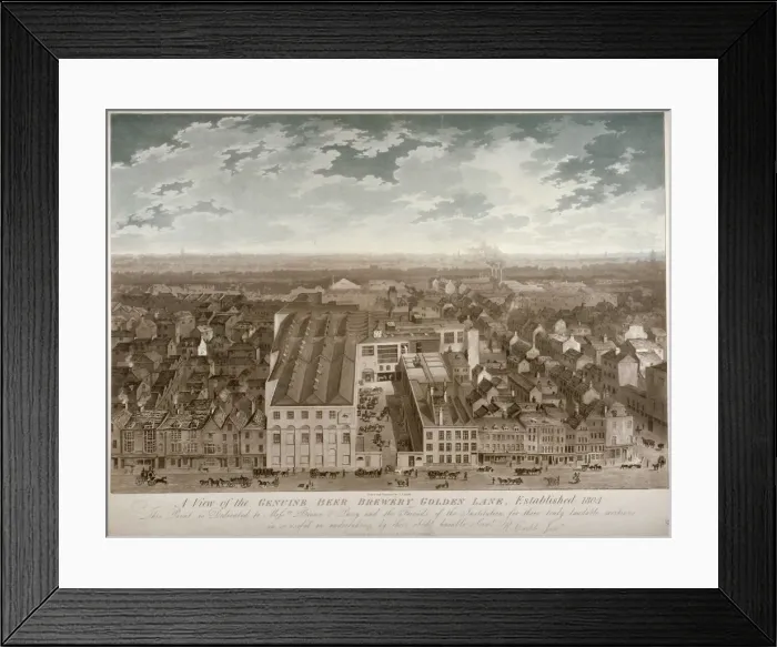 Framed Print : Aerial view of the Genuine Beer Brewery, Golden Lane, City of London, 1807. Artist Framed Print : Aerial view of the Genuine Beer Brewery, Golden Lane, City of London, 1807. Artist