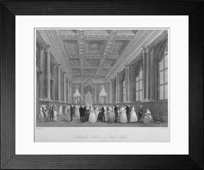 Framed Print : Interior view of the Goldsmiths Hall on a ball night, City of London, 1840. Artist Framed Print : Interior view of the Goldsmiths Hall on a ball night, City of London, 1840. Artist