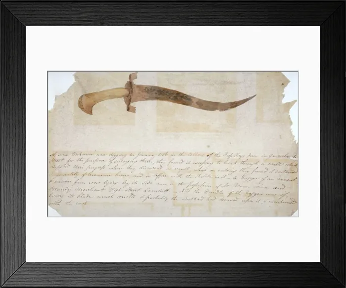 Framed Print : Dagger found in the cellars of the Cross Keys Inn, Gracechurch Street, City of London, 1806 Framed Print : Dagger found in the cellars of the Cross Keys Inn, Gracechurch Street, City of London, 1806