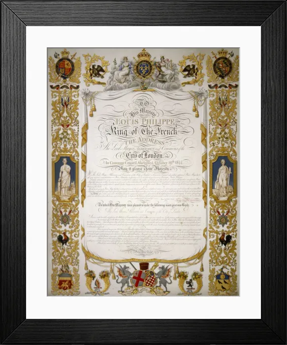 Framed Print : Illuminated address from the Corporation of London to Louis Philippe of France, 1844 Framed Print : Illuminated address from the Corporation of London to Louis Philippe of France, 1844