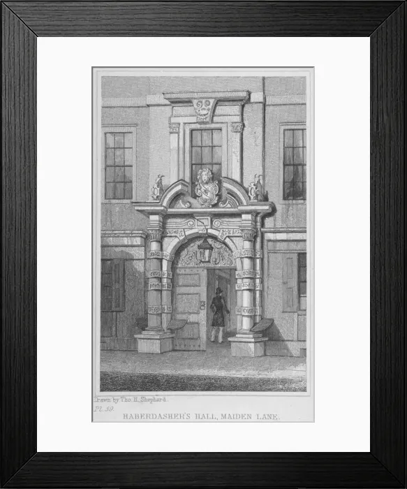 Framed Print : The old door of Haberdashers Hall, City of London, 1830. Artist: W Watkins Framed Print : The old door of Haberdashers Hall, City of London, 1830. Artist: W Watkins