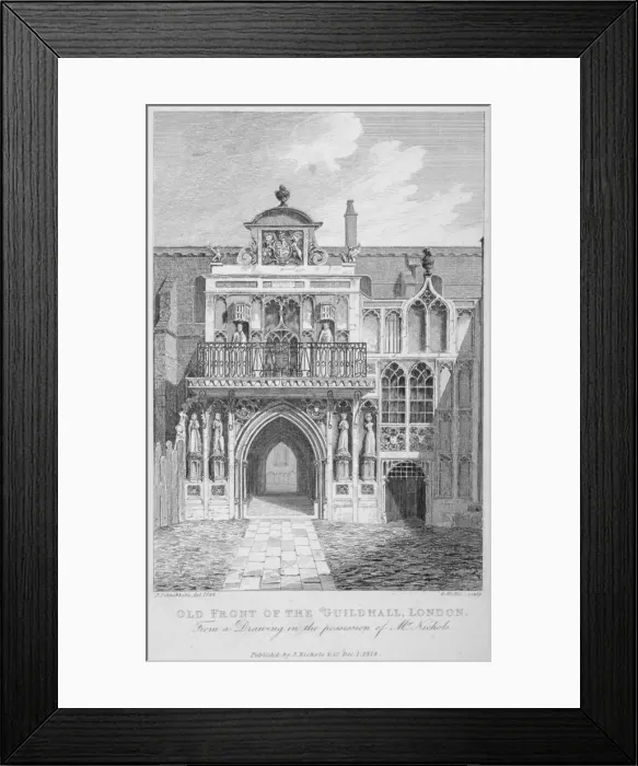 Framed Print : Front view of the Guildhall, looking north, City of London, 1818. Artist: George Hollis Framed Print : Front view of the Guildhall, looking north, City of London, 1818. Artist: George Hollis