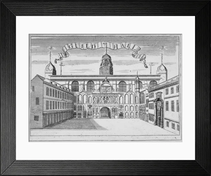 Framed Print : Front view of the Guildhall, looking north across Guildhall Yard, City of London, 1700 Framed Print : Front view of the Guildhall, looking north across Guildhall Yard, City of London, 1700