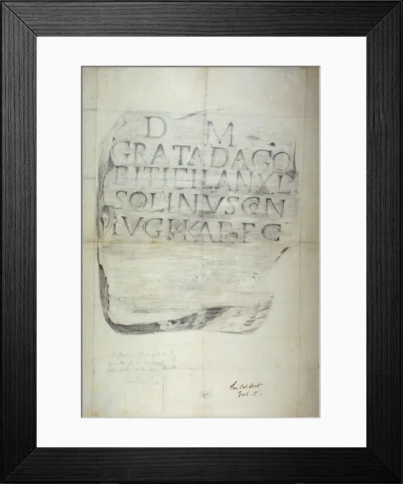 Framed Print : Roman memorial stone erected by Solinus in memory of his wife Grata, 1875 Framed Print : Roman memorial stone erected by Solinus in memory of his wife Grata, 1875