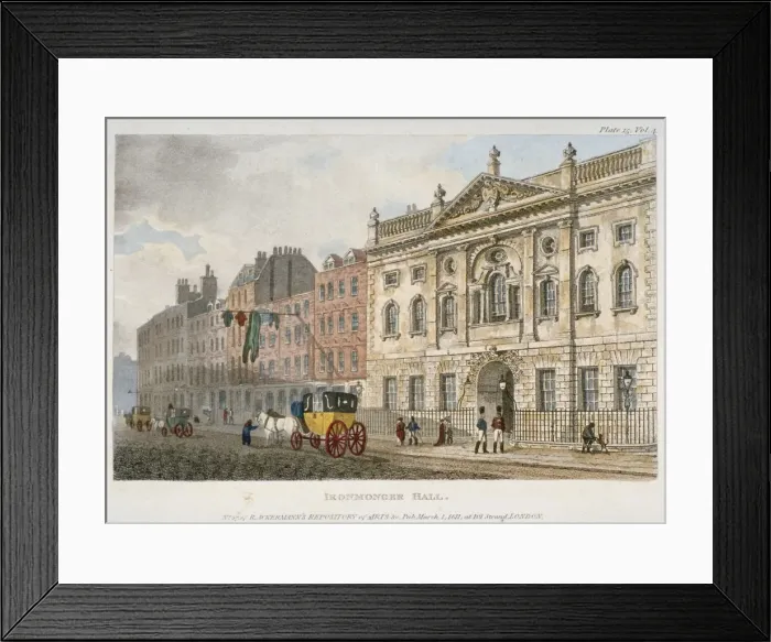 Framed Print : View of Ironmongers Hall and people and a coach in Fenchurch Street, City of London, 1811 Framed Print : View of Ironmongers Hall and people and a coach in Fenchurch Street, City of London, 1811