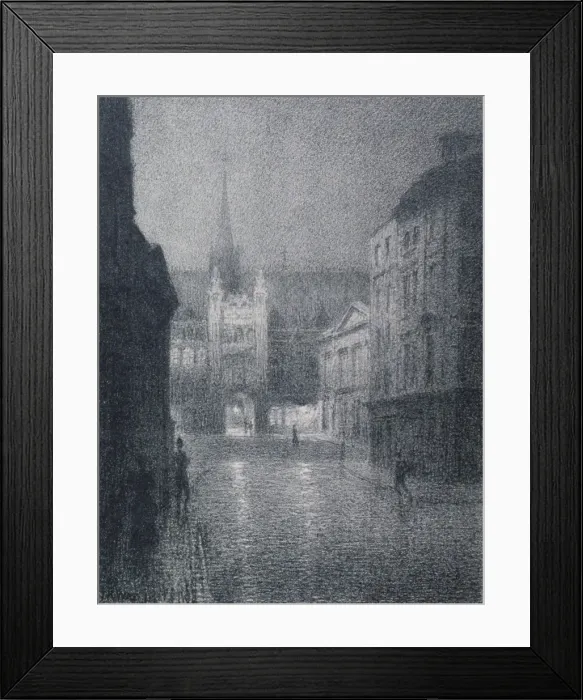 Framed Print : Nocturnal view of the Guildhall from the corner of Gresham Street, City of London, 1900 Framed Print : Nocturnal view of the Guildhall from the corner of Gresham Street, City of London, 1900