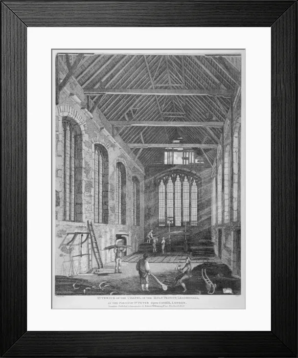 Framed Print : Workmen dismantling Holy Trinity Chapel, Leadenhall Street, City of London, 1825 Framed Print : Workmen dismantling Holy Trinity Chapel, Leadenhall Street, City of London, 1825