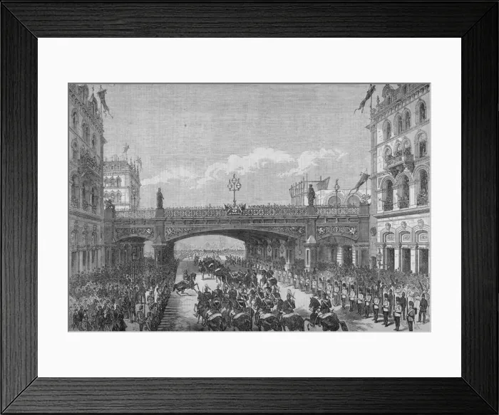 Framed Print : A procession in Farringdon Street passing under Holborn Viaduct, City of London, 1869 Framed Print : A procession in Farringdon Street passing under Holborn Viaduct, City of London, 1869