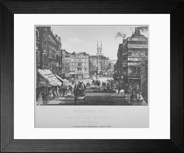 Framed Print : Holborn Hill and Skinner Street before Holborn Viaduct was built, City of London, 1864 Framed Print : Holborn Hill and Skinner Street before Holborn Viaduct was built, City of London, 1864