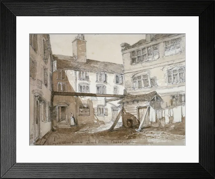 Framed Print : Alleyns Almshouses, Gingerbread Court, Lamb Alley, City of London, 1851. Artist Framed Print : Alleyns Almshouses, Gingerbread Court, Lamb Alley, City of London, 1851. Artist
