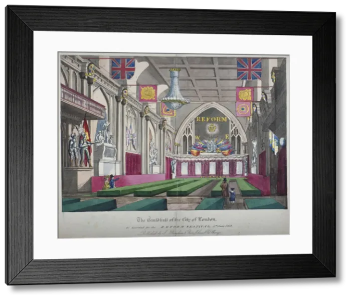 Framed Print : Interior view of the Guildhall decorated for the Reform Festival, City of London, 1832 Framed Print : Interior view of the Guildhall decorated for the Reform Festival, City of London, 1832