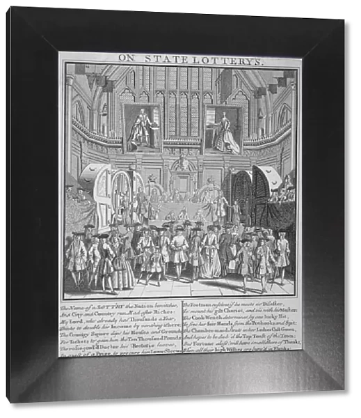 Drawing of the state lottery in the Guildhall, City of London, 1739