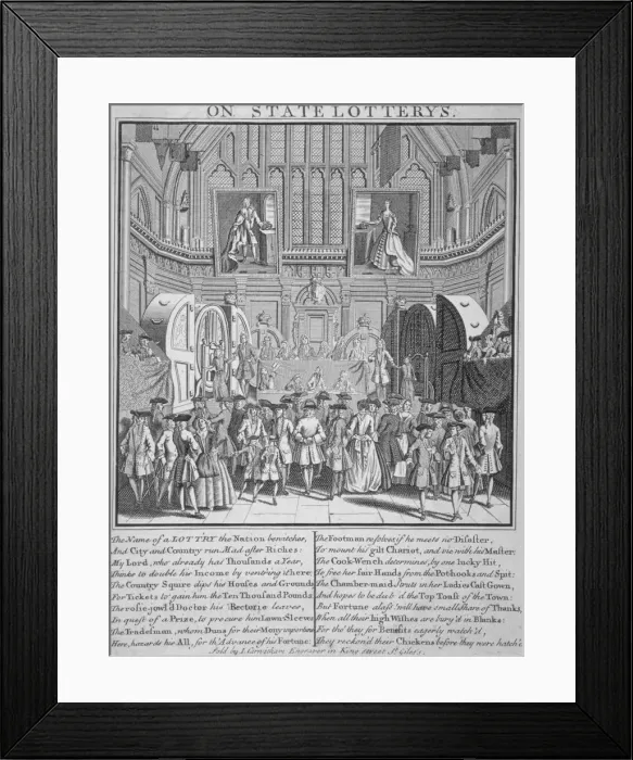 Framed Print : Drawing of the state lottery in the Guildhall, City of London, 1739 Framed Print : Drawing of the state lottery in the Guildhall, City of London, 1739