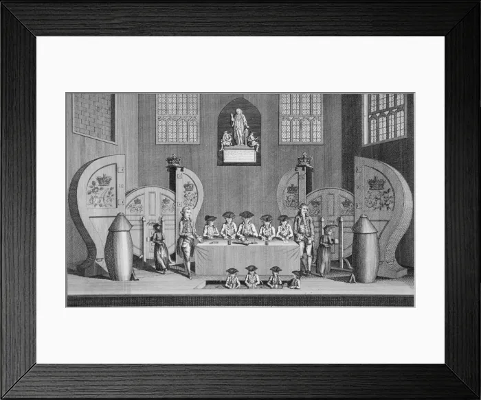 Framed Print : Drawing of the state lottery in the Guildhall, City of London, 1773 Framed Print : Drawing of the state lottery in the Guildhall, City of London, 1773