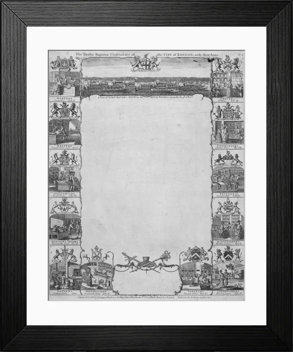 Framed Print : City of London Livery Companies and their arms, 1777 Framed Print : City of London Livery Companies and their arms, 1777