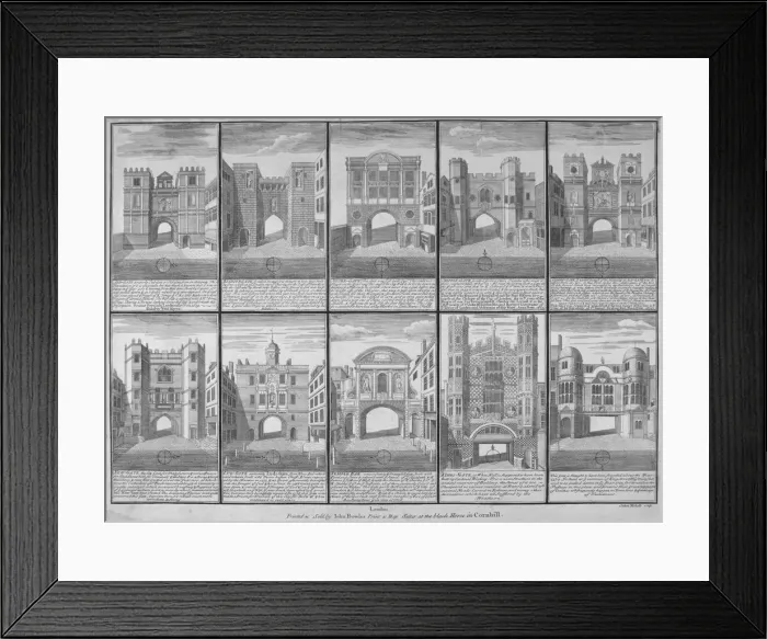 Framed Print : Ten gateways in the City of London and the City of Westminster, 1720. Artist