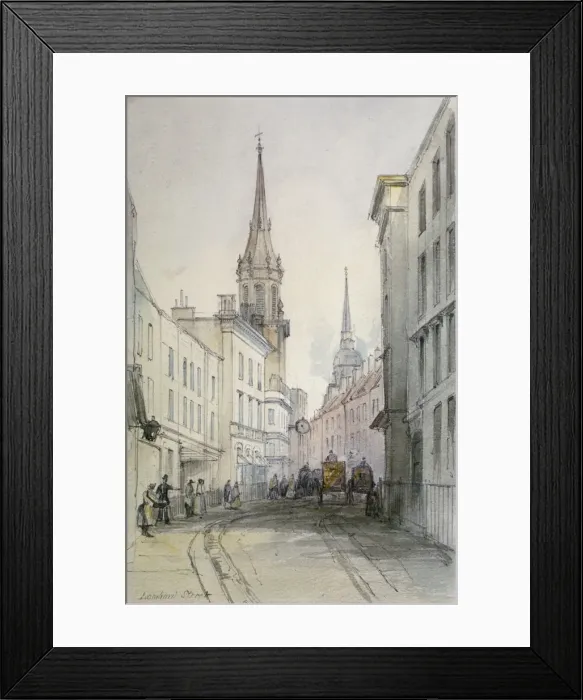 Framed Print : View along Lombard Street, looking east, with figures and carriages, City of London, 1851