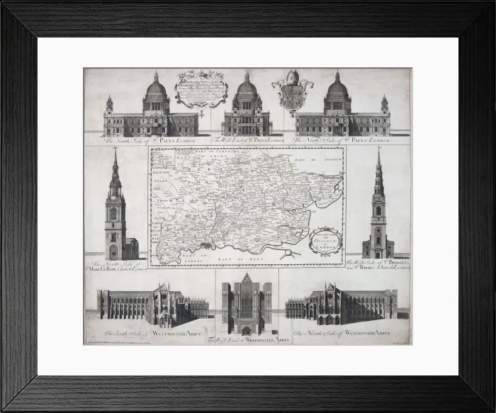 Framed Print : Map of the Diocese of London, 1720. Artist: John Harris Framed Print : Map of the Diocese of London, 1720. Artist: John Harris