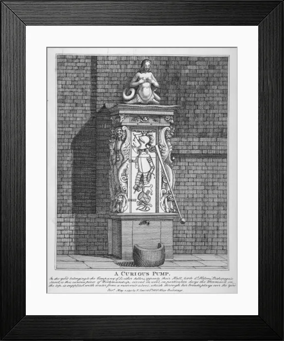Framed Print : Ornate water pump in the yard at Leathersellers Hall, Little St Helens, City of London, 1791 Framed Print : Ornate water pump in the yard at Leathersellers Hall, Little St Helens, City of London, 1791