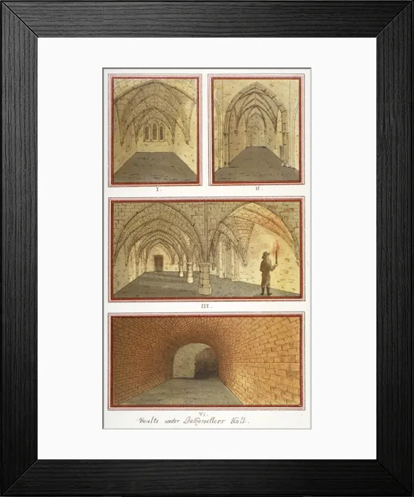 Framed Print : Vaults beneath Leathersellers Hall, Little St Helens, City of London, 1799. Artist Framed Print : Vaults beneath Leathersellers Hall, Little St Helens, City of London, 1799. Artist