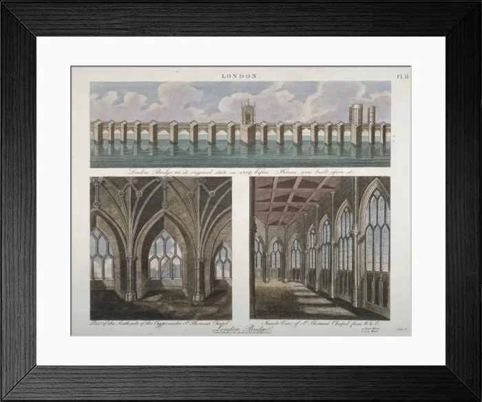Framed Print : Views of the old London Bridge, 1814. Artist: John Pass Framed Print : Views of the old London Bridge, 1814. Artist: John Pass