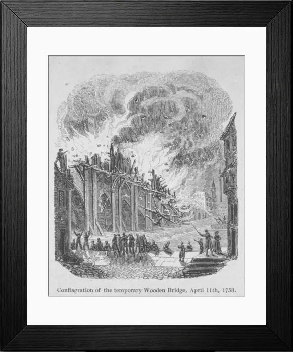 Framed Print : Fire on London Bridge, 1758 Framed Print : Fire on London Bridge, 1758