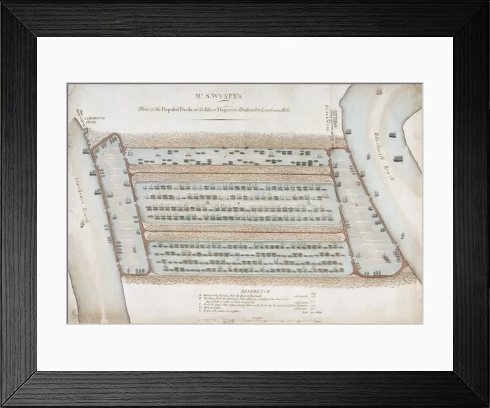 Framed Print : Plan of proposed docks at the Isle of Dogs, now the site of West India Docks, London, 1820 Framed Print : Plan of proposed docks at the Isle of Dogs, now the site of West India Docks, London, 1820