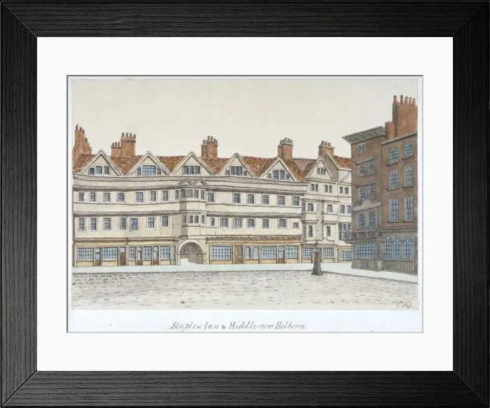 Framed Print : View of Staple Inn and the buildings of Middle Row in the centre of Holborn, London, 1850 Framed Print : View of Staple Inn and the buildings of Middle Row in the centre of Holborn, London, 1850