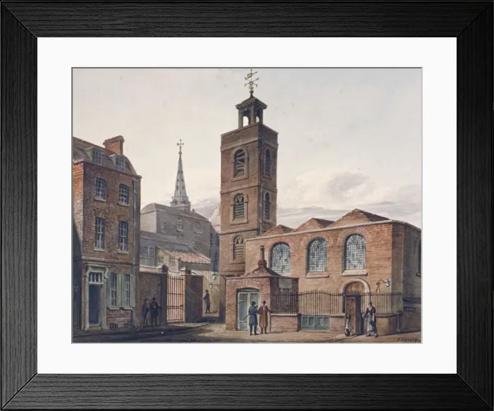 Framed Print : North view of the Church of St James, Dukes Place and adjacent buildings, City of London, 1810 Framed Print : North view of the Church of St James, Dukes Place and adjacent buildings, City of London, 1810