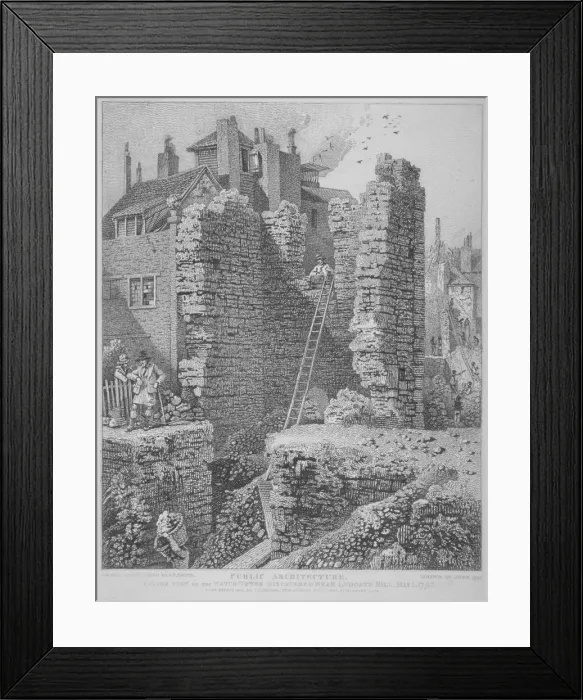 Framed Print : Inside view of the Watch Tower and remains of London Wall, City of London, 1813. Artist Framed Print : Inside view of the Watch Tower and remains of London Wall, City of London, 1813. Artist