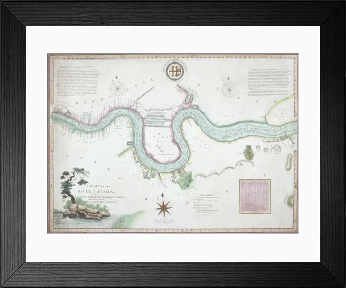 Framed Print : Map of the River Thames from London Bridge to Woolwich, 1802 Framed Print : Map of the River Thames from London Bridge to Woolwich, 1802