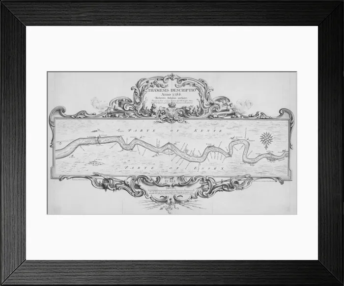 Framed Print : Map of the River Thames from Tilbury to Westminster, passing through Kent and Essex, 1740