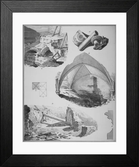Framed Print : Vignettes of the remains of the Church of St Martins le Grand, City of London, 1819 Framed Print : Vignettes of the remains of the Church of St Martins le Grand, City of London, 1819