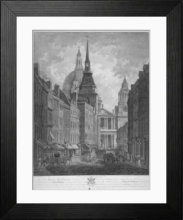 Framed Print : Ludgate Hill, Church of St Martin within Ludgate and St Pauls Cathedral, City of London, 1795 Framed Print : Ludgate Hill, Church of St Martin within Ludgate and St Pauls Cathedral, City of London, 1795