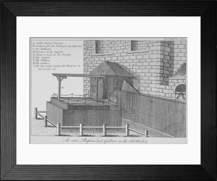 Framed Print : The platform and gallows at Newgate Prison, Old Bailey, City of London, 1783. Artist Framed Print : The platform and gallows at Newgate Prison, Old Bailey, City of London, 1783. Artist