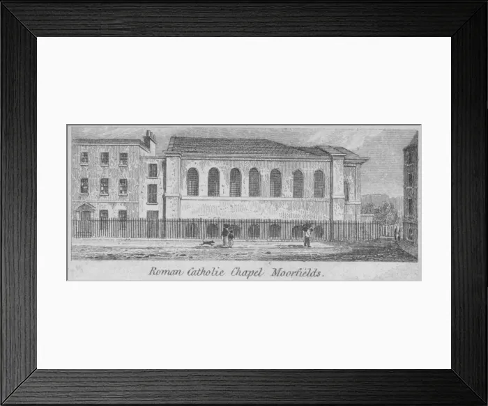 Framed Print : Side view of St Marys Roman Catholic Church, Moorfields, City of London, 1825. Artist Framed Print : Side view of St Marys Roman Catholic Church, Moorfields, City of London, 1825. Artist