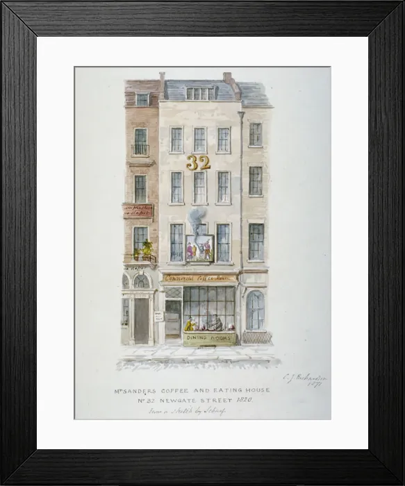 Framed Print : Mr Sanders Coffee and Eating House, 32 Newgate Street, City of London, 1871. Artist Framed Print : Mr Sanders Coffee and Eating House, 32 Newgate Street, City of London, 1871. Artist