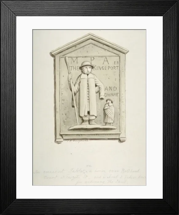 Framed Print : Tablet on a house over Bull Head Court, Newgate Street, City of London, 1840. Artist Framed Print : Tablet on a house over Bull Head Court, Newgate Street, City of London, 1840. Artist