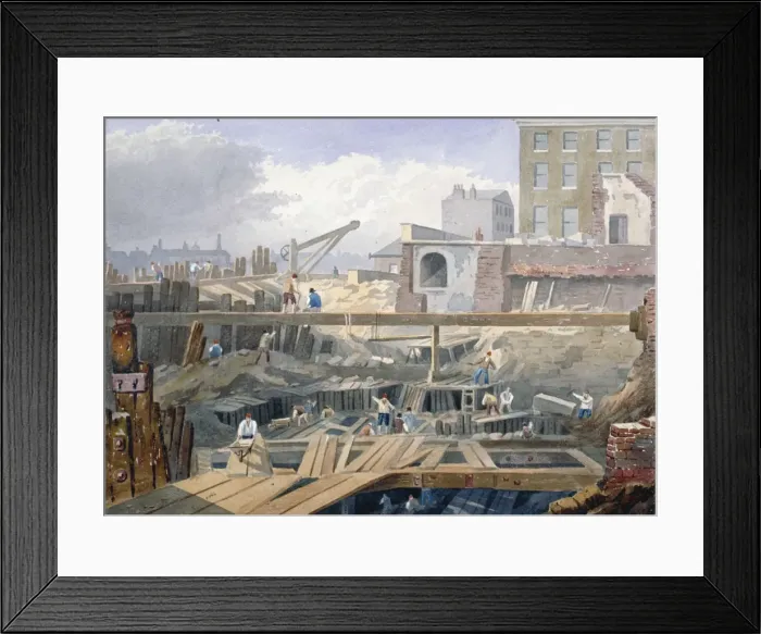 Framed Print : View of the foundations being dug for the first arch of London Bridge, 1825 Framed Print : View of the foundations being dug for the first arch of London Bridge, 1825