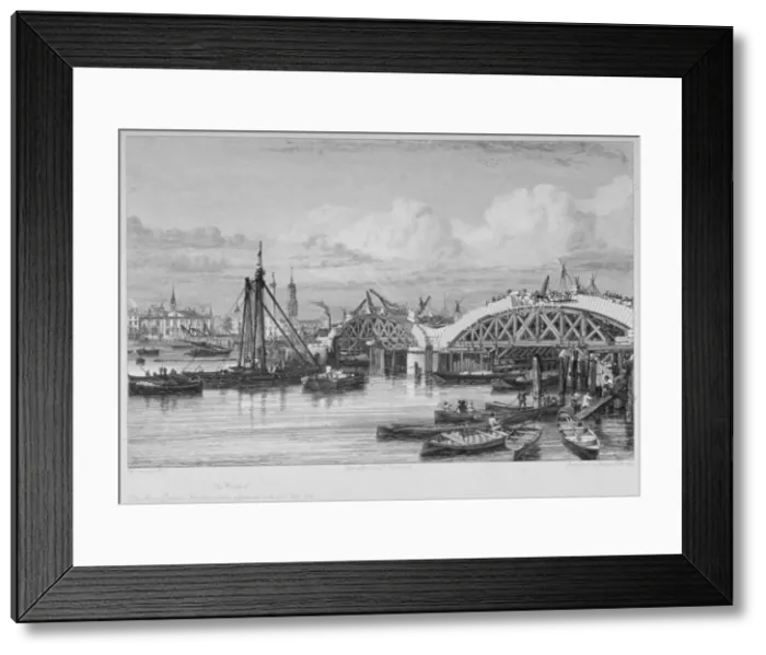 Framed Print : London Bridge under construction, 1827. Artist: George Cooke Framed Print : London Bridge under construction, 1827. Artist: George Cooke